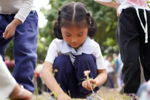 Anak-anak sedang melakukan kegiatan outbound di alam terbuka dengan penuh semangat dan kerjasama tim Komunitas hijau bersama-sama menanam pohon dan membersihkan lingkungan sebagai bentuk kepedulian terhadap alam